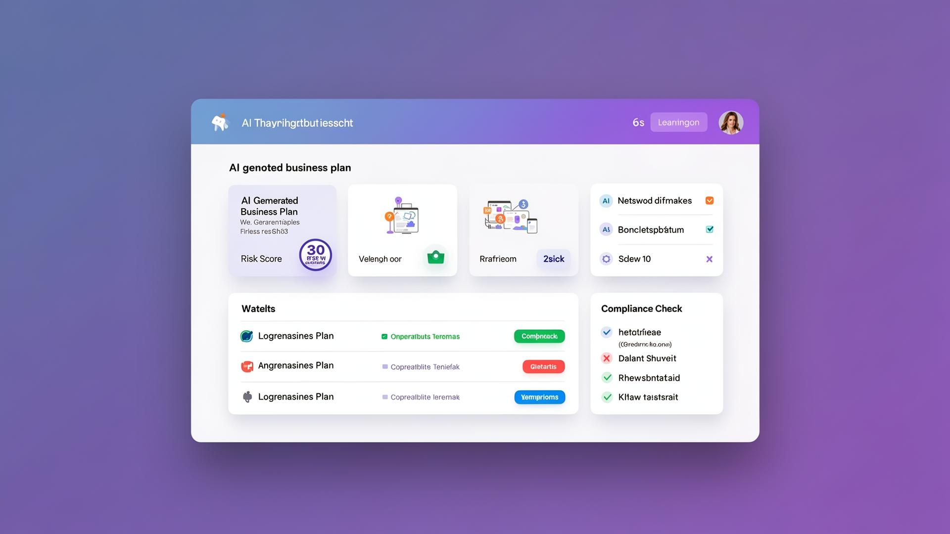 Voorbeeld van het NextLevel Academy dashboard met AI-gegenereerde plannen, risicoscore en compliance-checklist
